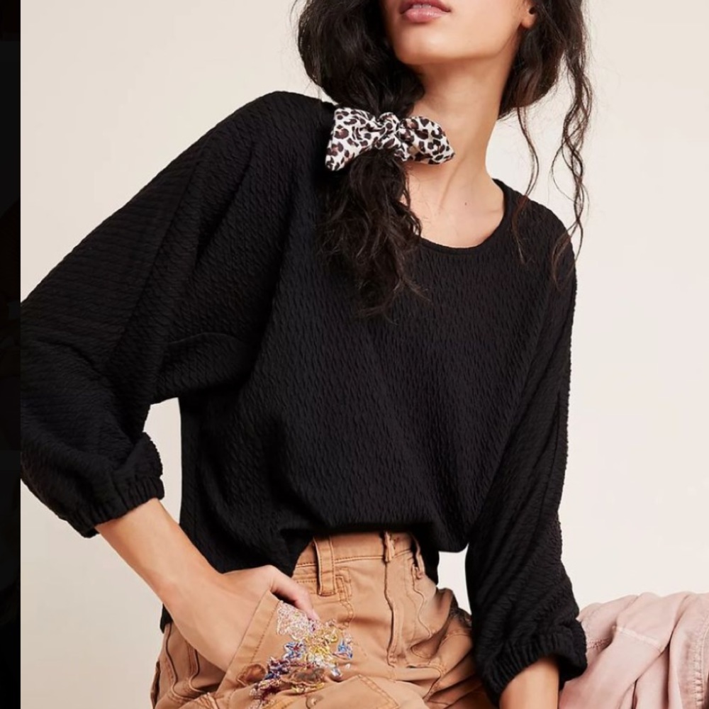 Anthropologie ARYA TEXTURED TOP small black shirt tee